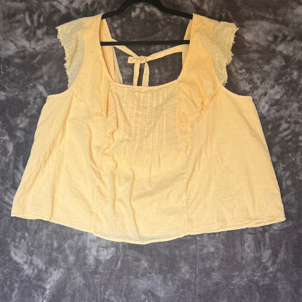 True Craft Butter Embroidered Crop Top Cotton Pleats RawEdge Cottagecore Size 2X